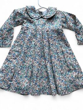 Ruffle Riley Floral Dress 12M Blue Green Long Sleeve Peter Pan Collar